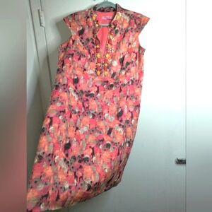Eliza J (Size 14) Multicolored Water Color Bejeweled V-Neck Cut Cap Sleeve Dress